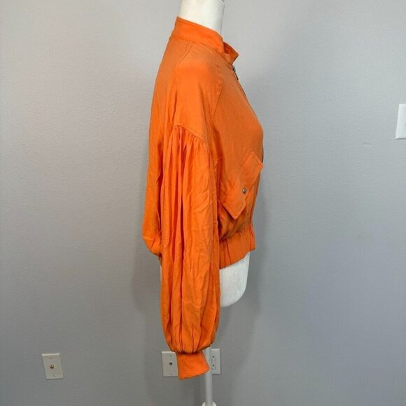 Free People Womens On Pointe Bomber Jacket Zip Front Slouchy Orange Size Small - Picture 7 of 14